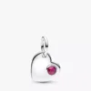 Gravierbarer Herz-Dangle Charm mit echtem rotem Stein, Sterlingsilber Gravierbarer Herz-Dangle Charm mit echtem rotem Stein, Sterlingsilber