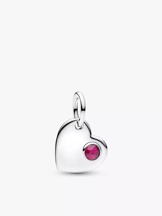 Gravierbarer Herz-Dangle Charm mit echtem rotem Stein, Sterlingsilber Gravierbarer Herz-Dangle Charm mit echtem rotem Stein, Sterlingsilber