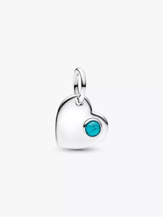 Gravierbarer türkisblauer Herz-Dangle Charm aus Sterlingsilber Gravierbarer türkisblauer Herz-Dangle Charm aus Sterlingsilber