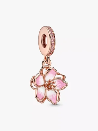 Dangle Charm mit Kirschblütenmotiv, 14 Karat Roségold-Beschichtung