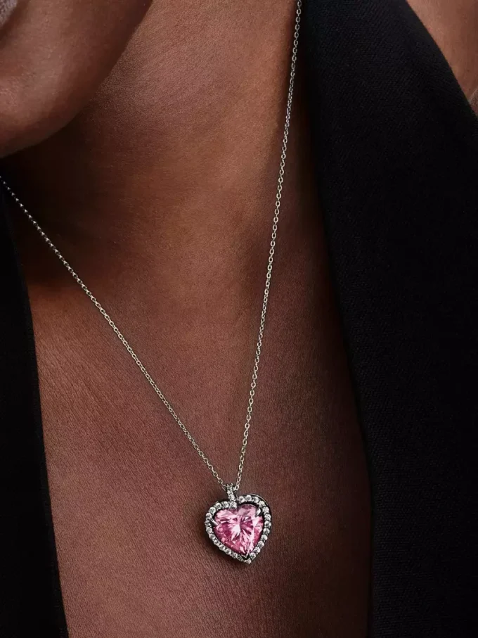 Halskette mit rosa Herz-Anhänger aus Sterlingsilber Halskette mit rosa Herz-Anhänger aus Sterlingsilber