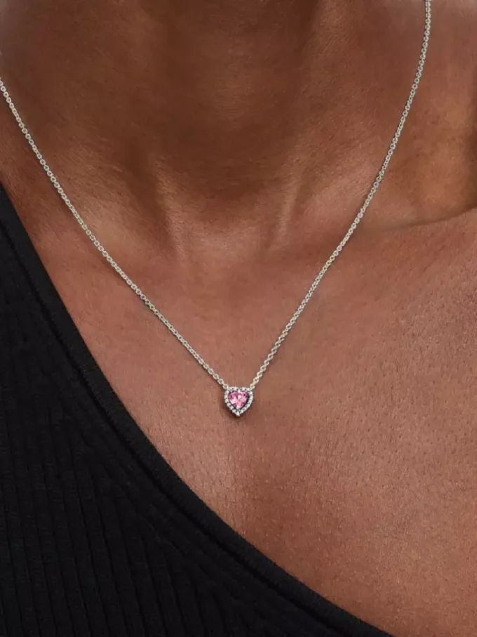 Halskette „Pink Elevated Heart“ aus Sterlingsilber Halskette „Pink Elevated Heart“ aus Sterlingsilber