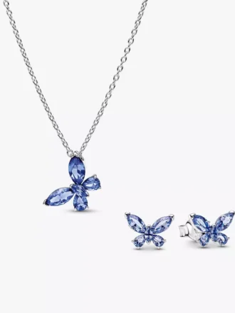 Halskette und Ohrring-Set „Winter Blue Butterfly“ (2er-Set)