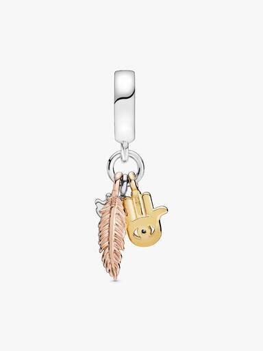 Hamsa, Allsehendes Auge & Feder Spirituality Dangle Charm – Sterlingsilber, 14-karätige Vergoldung, 14-karätige Roségoldvergoldung Hamsa, Allsehendes Auge & Feder Spirituality Dangle Charm – Sterlingsilber, 14-karätige Vergoldung, 14-karätige Roségoldvergoldung