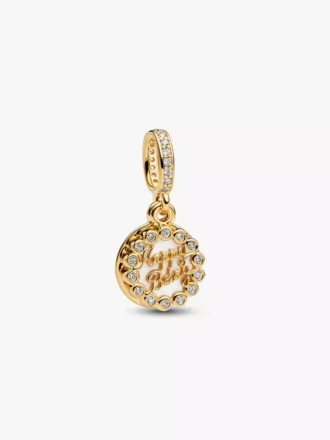 Happy Birthday Dangle Charm, 14 Karat vergoldet