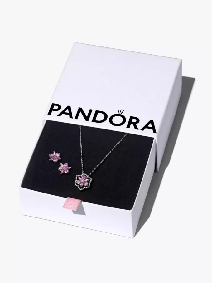 Herbarium funkelndes rosa Blumen-Schmuck-Geschenkset aus Sterlingsilber