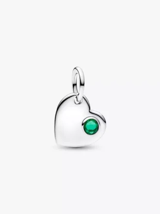 Gravierbarer Herz-Dangle Charm mit grünem Stein, Sterlingsilber