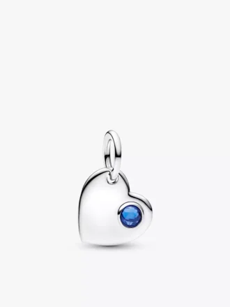 Gravierbarer Herz-Dangle Charm mit blauem Stein aus Sterlingsilber