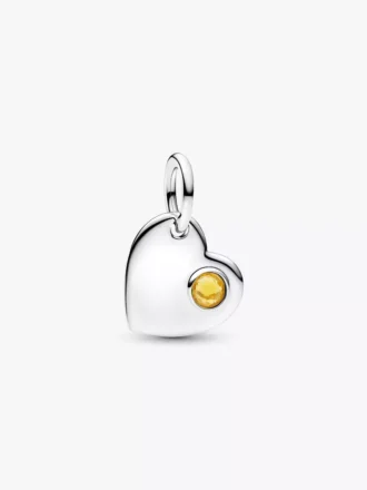 Gravierbarer Honigstein-Herz-Dangle Charm aus Sterlingsilber
