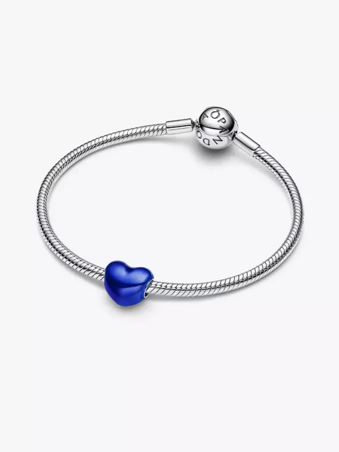 Herz-Charm in Metallic-Blau aus Sterlingsilber