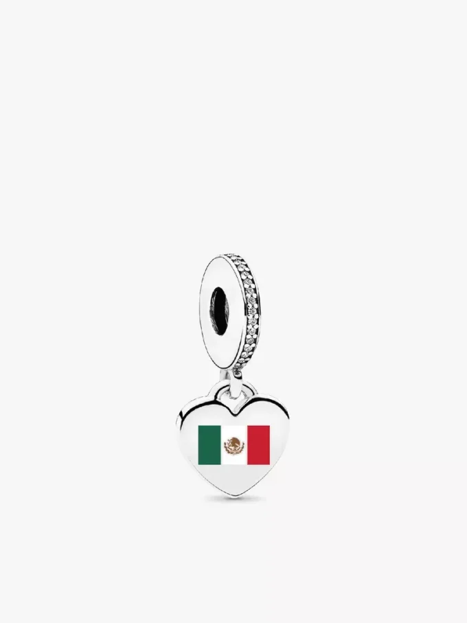 Herz-Charm mit mexikanischer Flagge aus Sterlingsilber Herz-Charm mit mexikanischer Flagge aus Sterlingsilber