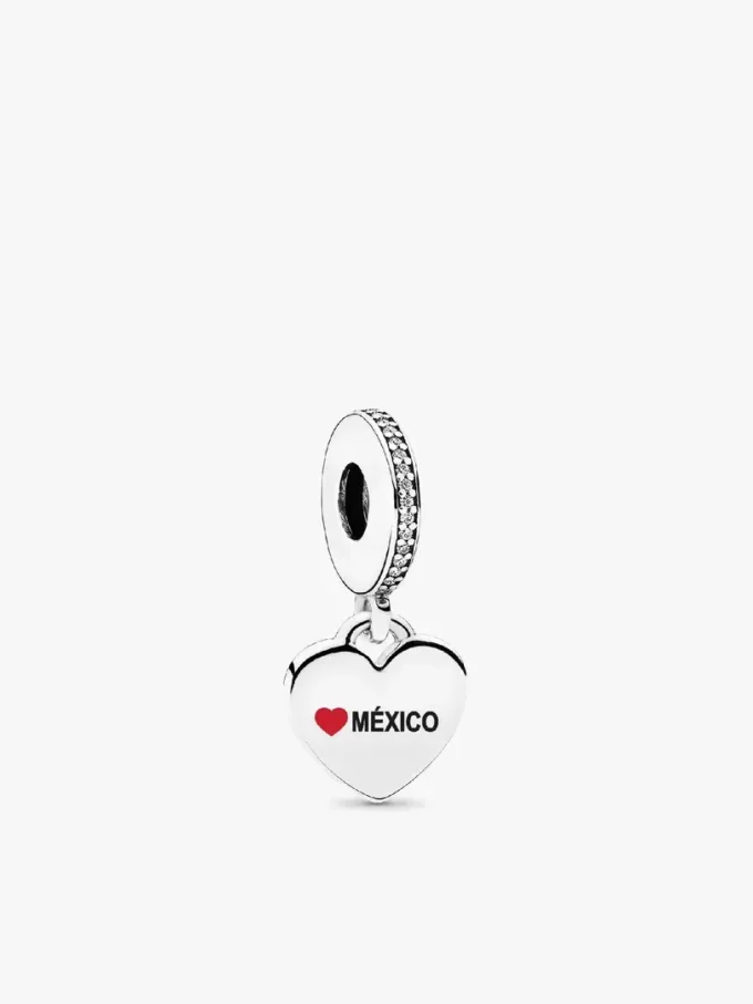 Herz-Charm mit mexikanischer Flagge aus Sterlingsilber Herz-Charm mit mexikanischer Flagge aus Sterlingsilber