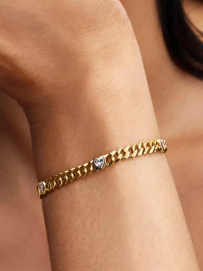 Herz-Cuban-Armband, 14-karätig vergoldet