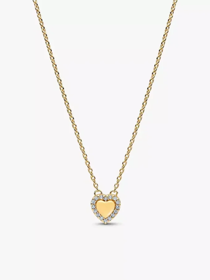 Gravierbare Herz-Halo-Halskette, 14 Karat vergoldet Gravierbare Herz-Halo-Halskette, 14 Karat vergoldet