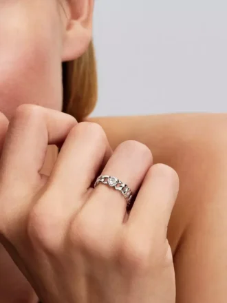 Herz-Ring mit kubanischer Kette aus Sterlingsilber
