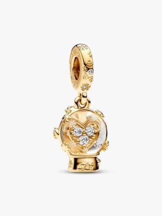 Herz-Schneeflocken-Schneekugel-Dangle Charm – 14-karätige Vergoldung