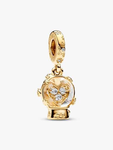Herz-Schneeflocken-Schneekugel-Dangle Charm – 14-karätige Vergoldung Herz-Schneeflocken-Schneekugel-Dangle Charm – 14-karätige Vergoldung