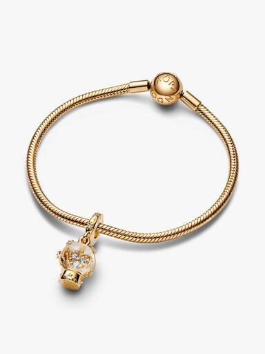 Herz-Schneeflocken-Schneekugel-Dangle Charm – 14-karätige Vergoldung Herz-Schneeflocken-Schneekugel-Dangle Charm – 14-karätige Vergoldung