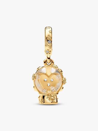 Herz-Schneeflocken-Schneekugel-Dangle Charm – 14-karätige Vergoldung Herz-Schneeflocken-Schneekugel-Dangle Charm – 14-karätige Vergoldung
