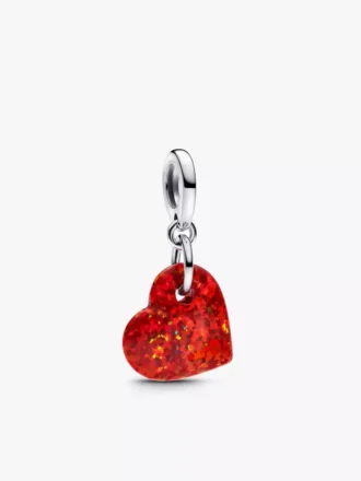 Opaleszierender roter Herz-Dangle Charm aus Sterlingsilber Opaleszierender roter Herz-Dangle Charm aus Sterlingsilber