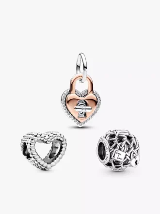 Herz- und Vorhängeschloss-Charm-Trio, 3er-Set