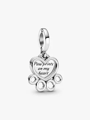 Herzen & Pfotenabdruck-Dangle Charm – Sterlingsilber Herzen & Pfotenabdruck-Dangle Charm – Sterlingsilber