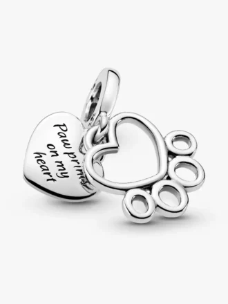 Herzen- und Pfotenabdruck-Dangle Charm aus Sterlingsilber