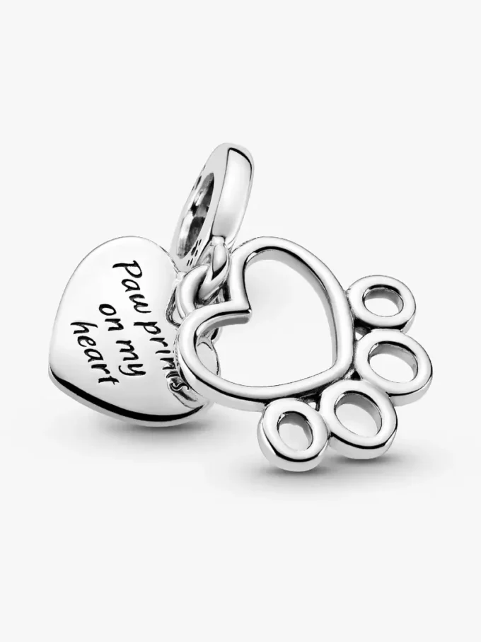 Herzen- und Pfotenabdruck-Dangle Charm aus Sterlingsilber Herzen- und Pfotenabdruck-Dangle Charm aus Sterlingsilber