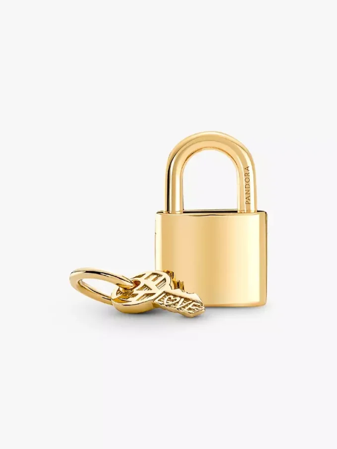 Hängender Dangle Charm „Vorhängeschloss & Schlüssel“ mit 14-karätiger Vergoldung Hängender Dangle Charm „Vorhängeschloss & Schlüssel“ mit 14-karätiger Vergoldung