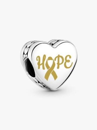 Hope Gold Ribbon Heart Charm – Sterlingsilber