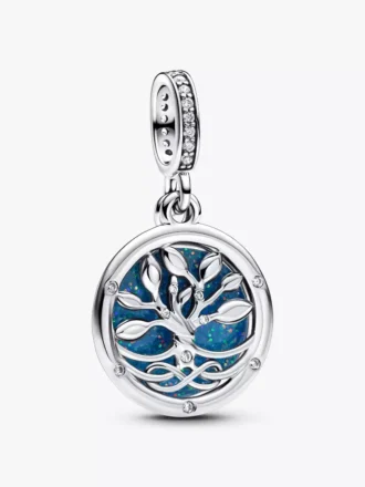 Im Dunkeln leuchtender Doppel-Dangle Charm „Infinity Tree“ aus Sterlingsilber