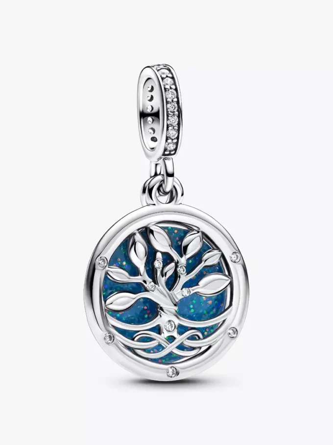 Im Dunkeln leuchtender Doppel-Dangle Charm „Infinity Tree“ aus Sterlingsilber