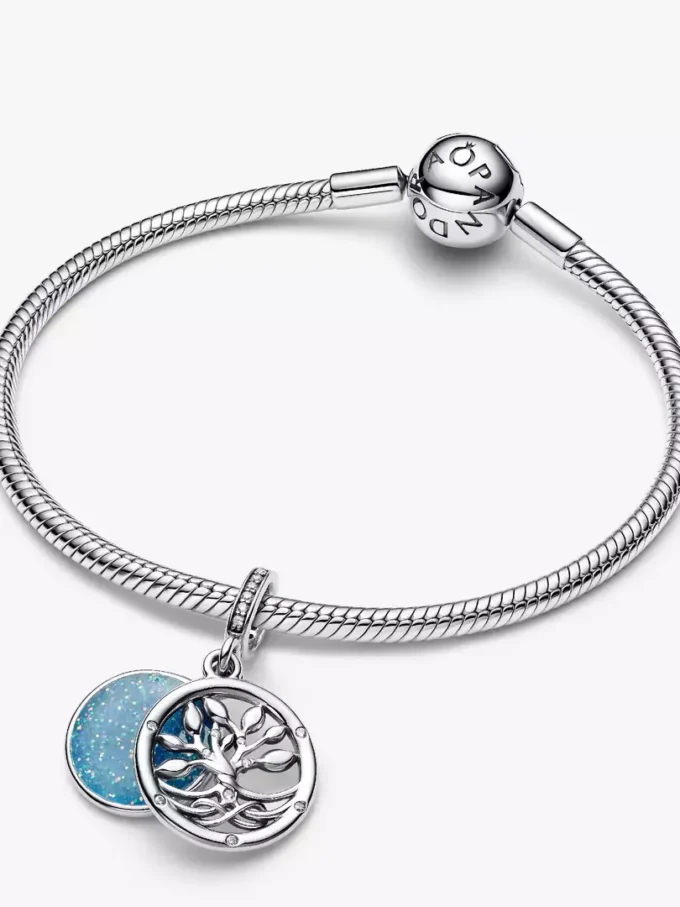 Im Dunkeln leuchtender Doppel-Dangle Charm „Infinity Tree“ aus Sterlingsilber