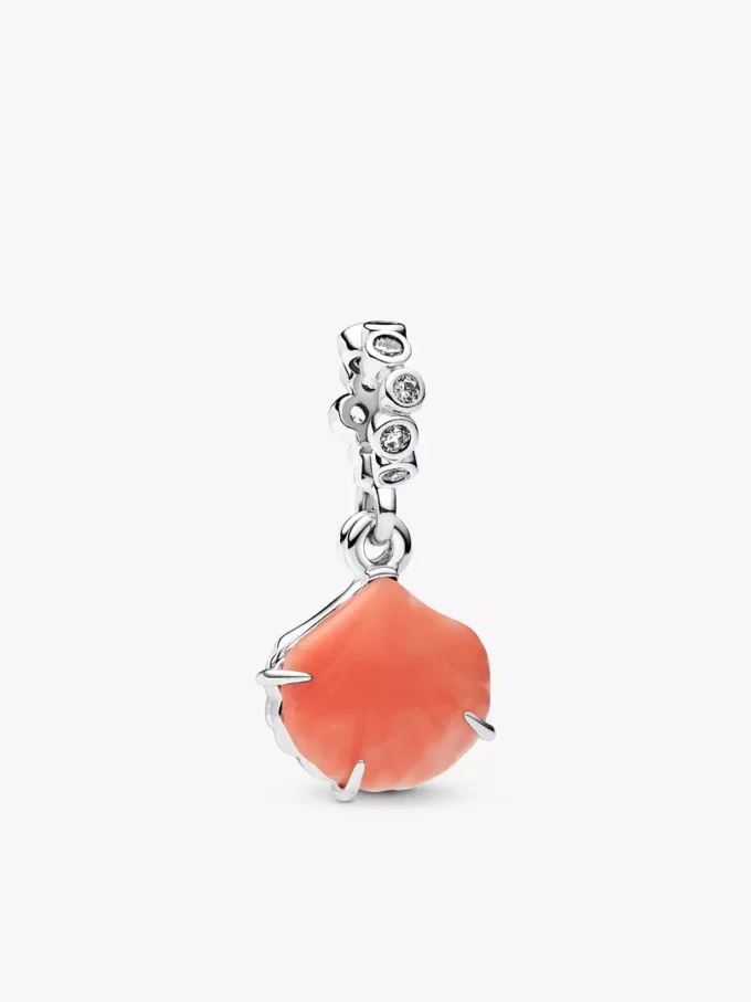 Korallenfarbener Muschel-Dangle Charm aus Sterlingsilber