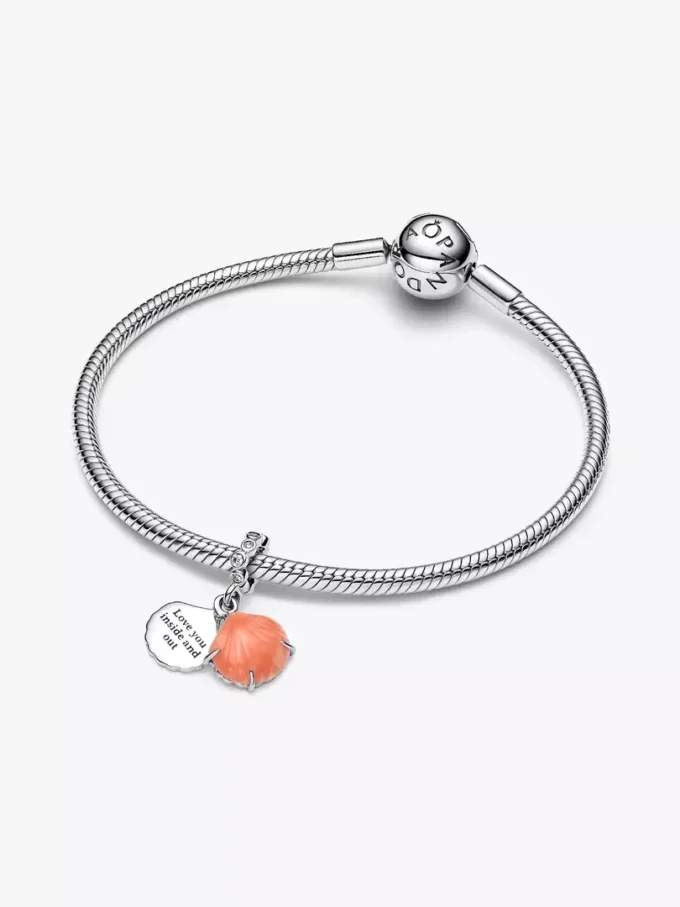 Korallenfarbener Muschel-Dangle Charm aus Sterlingsilber