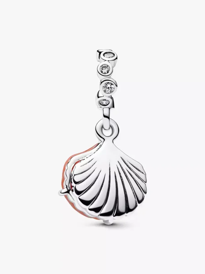 Korallenfarbener Muschel-Dangle Charm aus Sterlingsilber