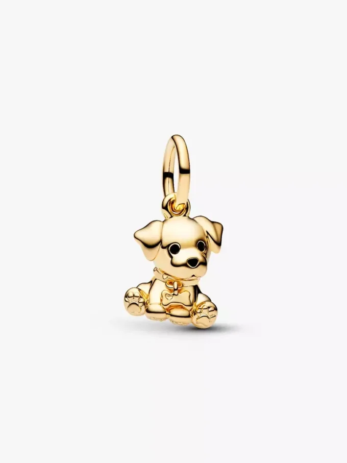 Labrador-Welpen-Dangle Charm, 14 Karat vergoldet