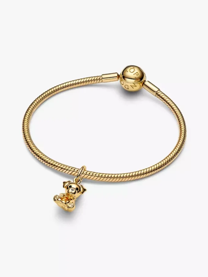 Labrador-Welpen-Dangle Charm, 14 Karat vergoldet