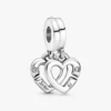 Linked Sister Hearts Split-Dangle Charm aus Sterlingsilber