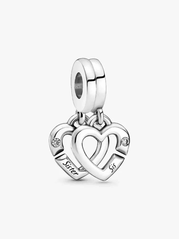 Linked Sister Hearts Split-Dangle Charm aus Sterlingsilber