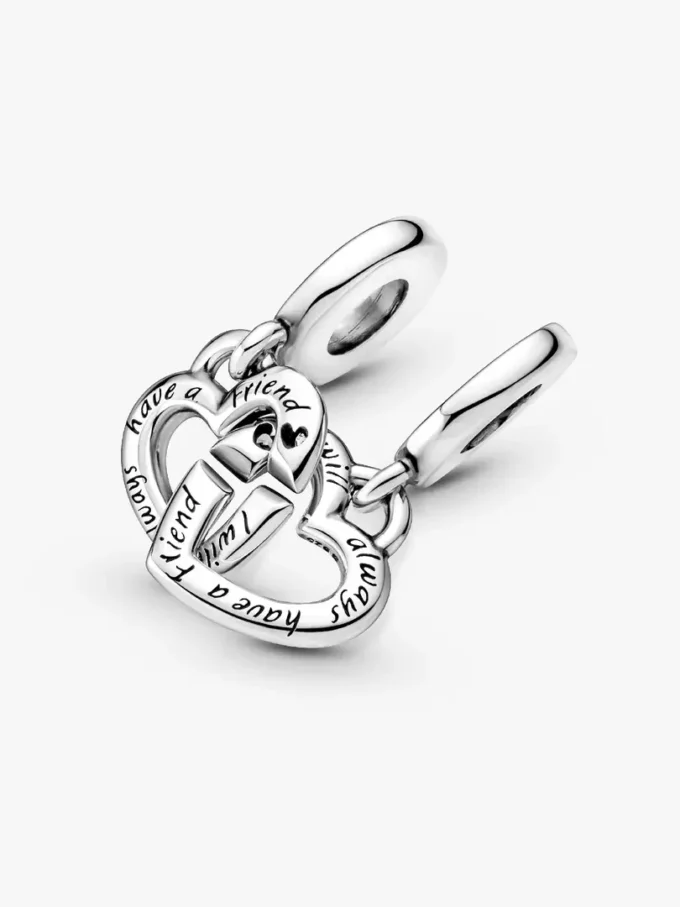 Linked Sister Hearts Split-Dangle Charm aus Sterlingsilber