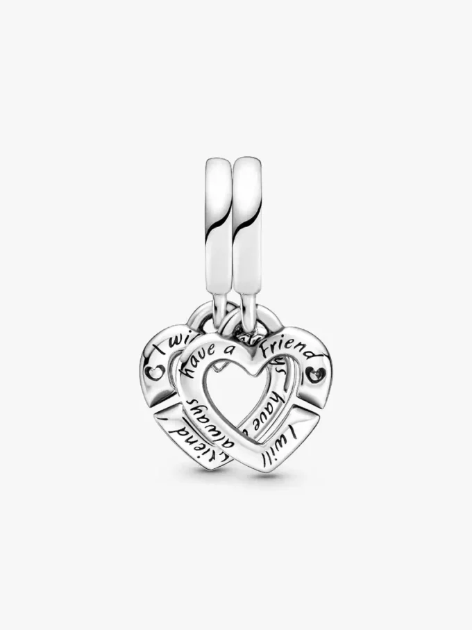 Linked Sister Hearts Split-Dangle Charm aus Sterlingsilber