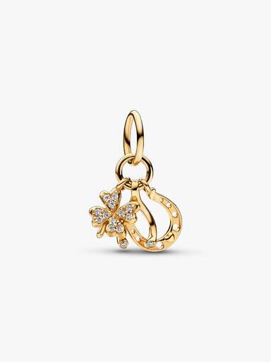 Lucky Clover, Wishbone & Horseshoe Dangle Charm – 14 Karat Gold Lucky Clover, Wishbone & Horseshoe Dangle Charm – 14 Karat Gold