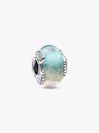Mehrfarbiger Murano Glass- und geschwungener Feder-Charm – Sterlingsilber