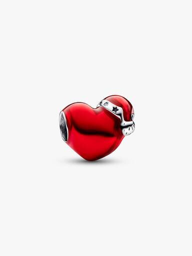 Metallic-rotes Weihnachtsherz-Charm – Sterlingsilber Metallic-rotes Weihnachtsherz-Charm – Sterlingsilber