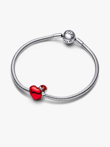 Metallic-rotes Weihnachtsherz-Charm – Sterlingsilber Metallic-rotes Weihnachtsherz-Charm – Sterlingsilber