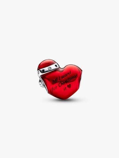Metallic-rotes Weihnachtsherz-Charm – Sterlingsilber Metallic-rotes Weihnachtsherz-Charm – Sterlingsilber
