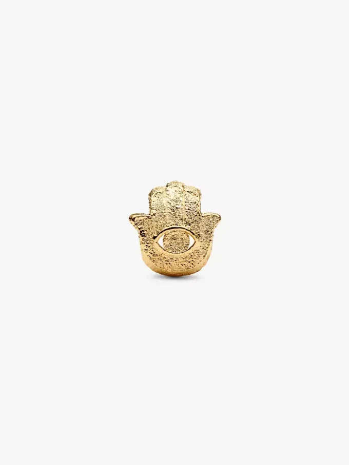 Mini-Charm mit strukturierter Hamsa-Hand, 14-karätig vergoldet