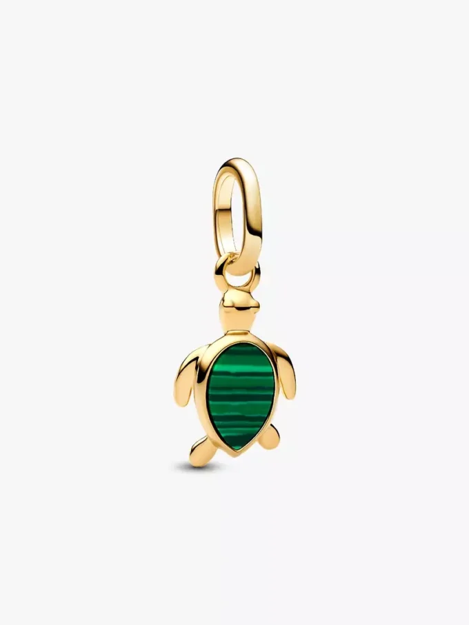 Mini-Dangle Charm „Grüne Schildkröte“, 14-karätig vergoldet
