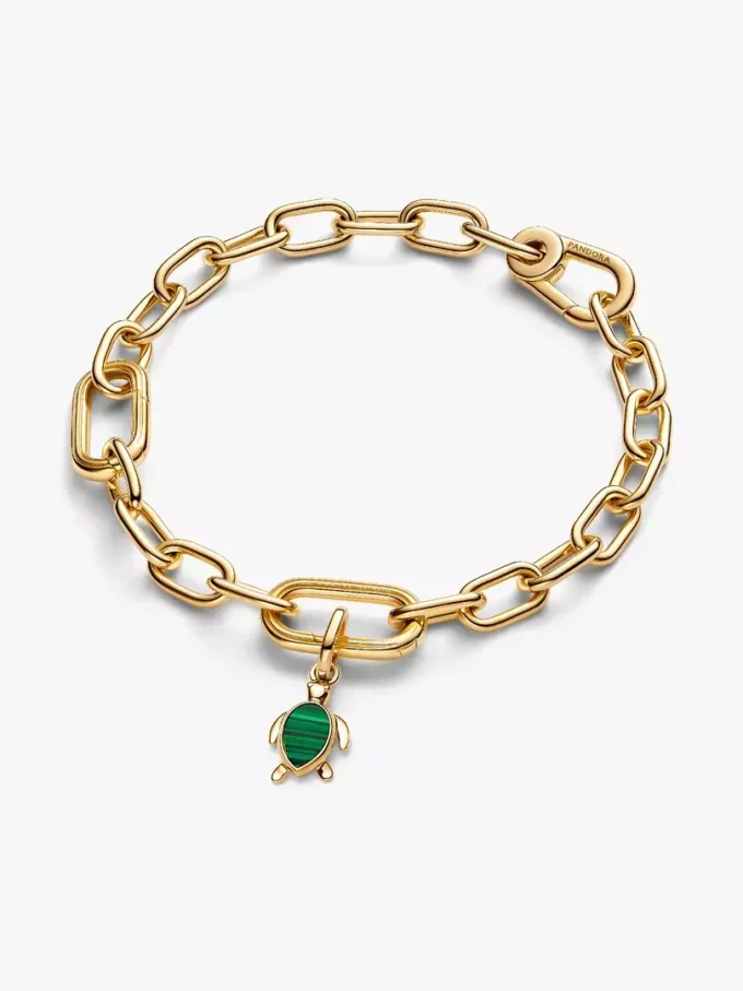 Mini-Dangle Charm „Grüne Schildkröte“, 14-karätig vergoldet